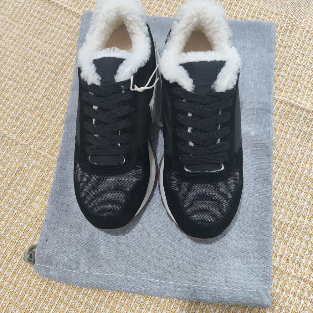 Brunello Cucinelli Shearling-Trimmed Black Sneakers